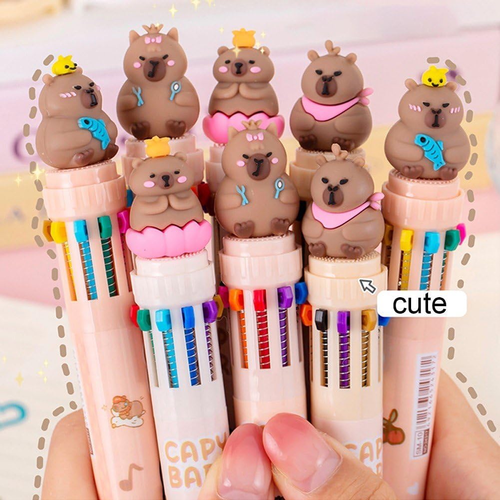 10-in-1 Capybara Ballpoint Pen 10 Colors Retractable Ballpoint Pens For School Home Office Stationery