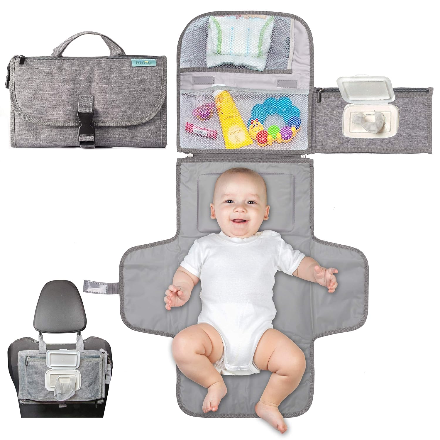 Kopi Baby Portable Diaper Changing Pad with Wipes Pocket – Classic Grey