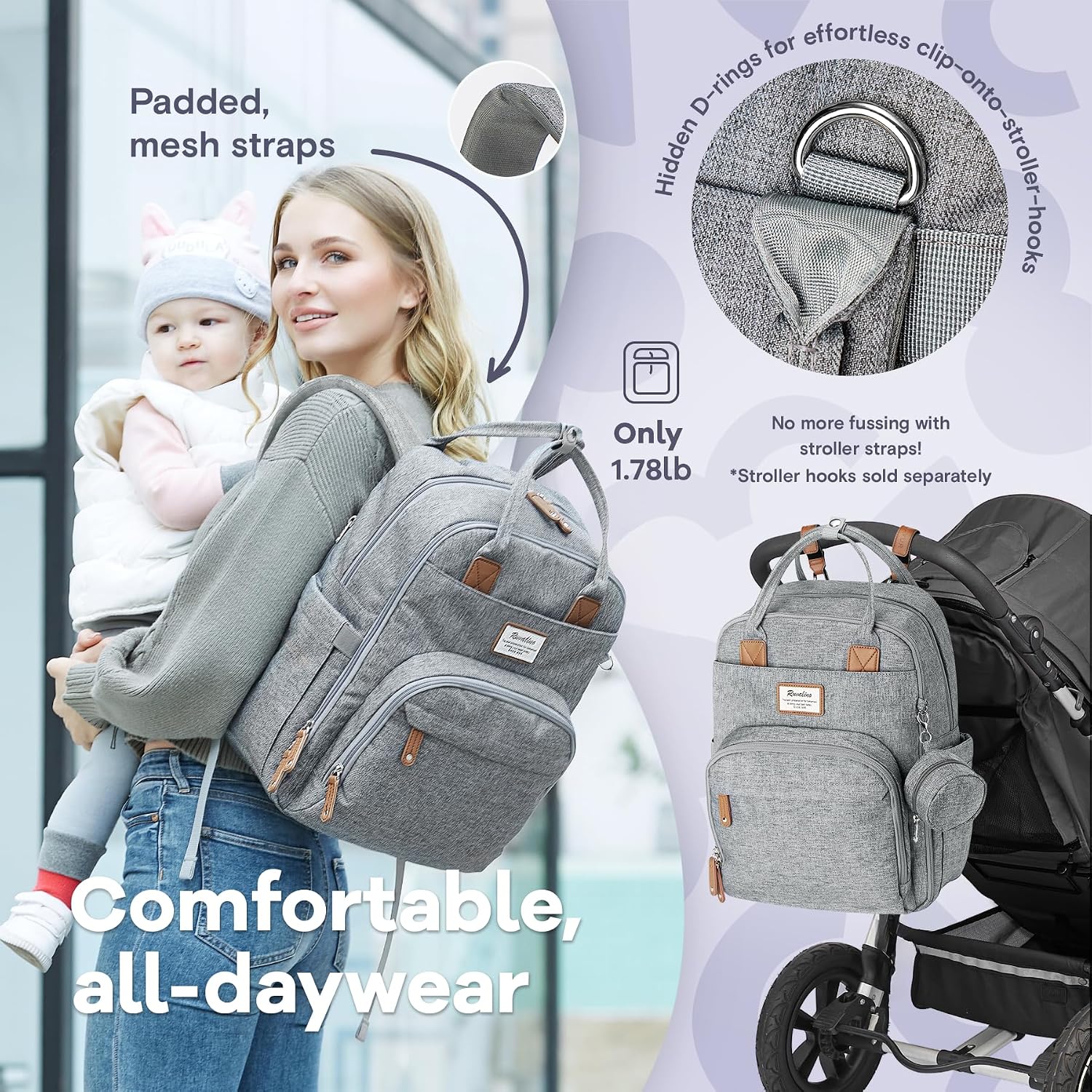 RUVALINO Diaper Bag Backpack – Multifunction Travel Baby Bag