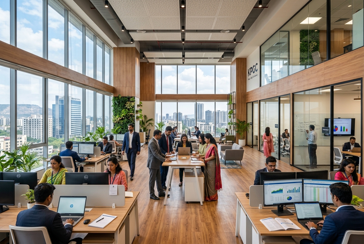 Professionals at work in a collaborative office
