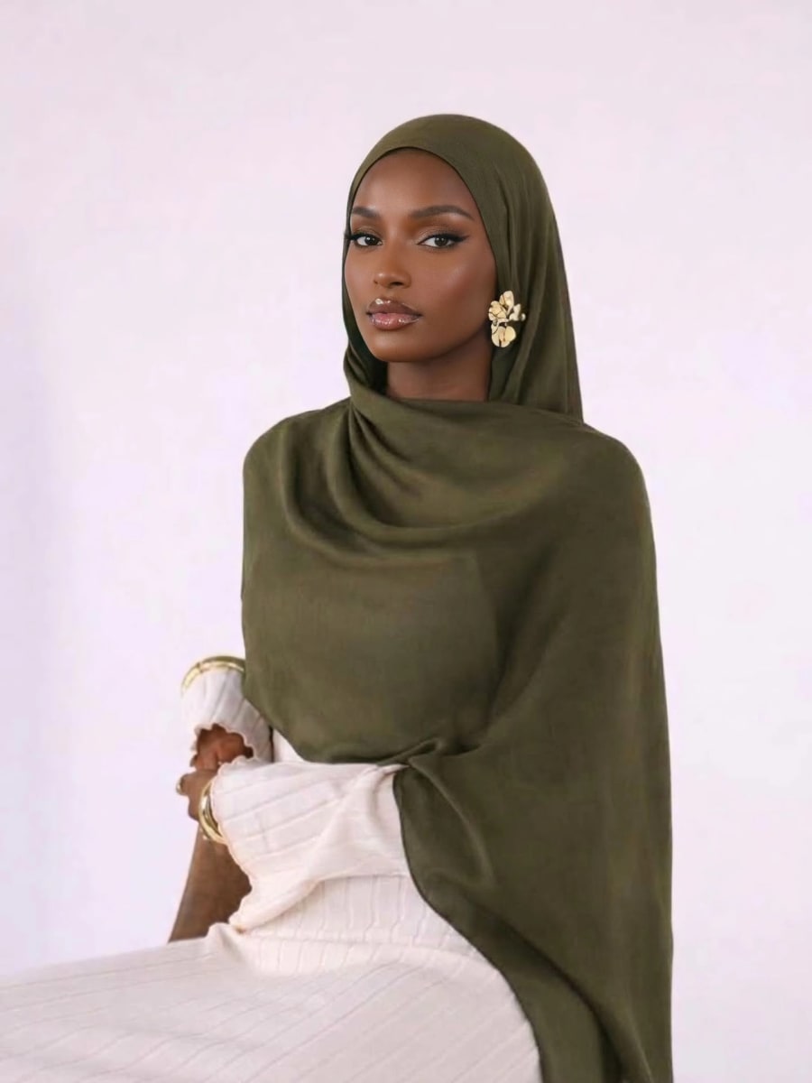 Foulard en coton modal avec bonnet assorti vert olive foncé