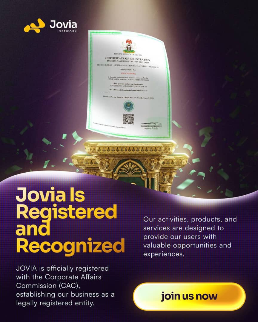 JOVIA CAC Registration Certificate