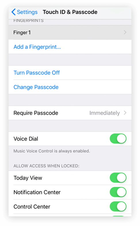 After entering the password you set in the previous step, you will jump to the fingerprint unlock setting page, and then click Add Fingerprint. (Here, after the iTunes store and APP store switches are turned on, you can also use fingerprint unlocking instead of entering your Id and password when downloading software, which is more convenient. )   