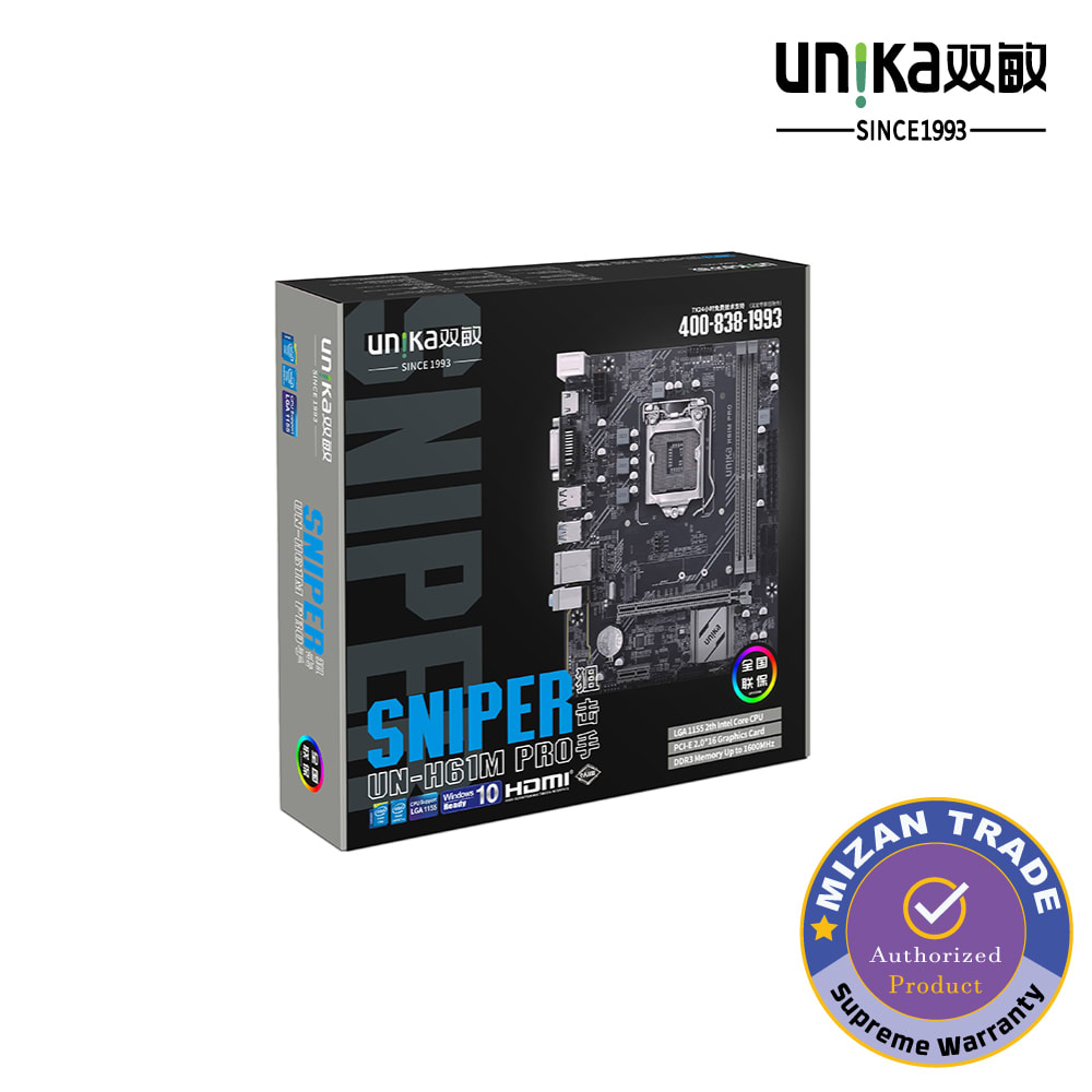 UNIKA UN-H61M PRO SNIPER DDR3 2nd/3rd Gen Micro ATX Motherboard