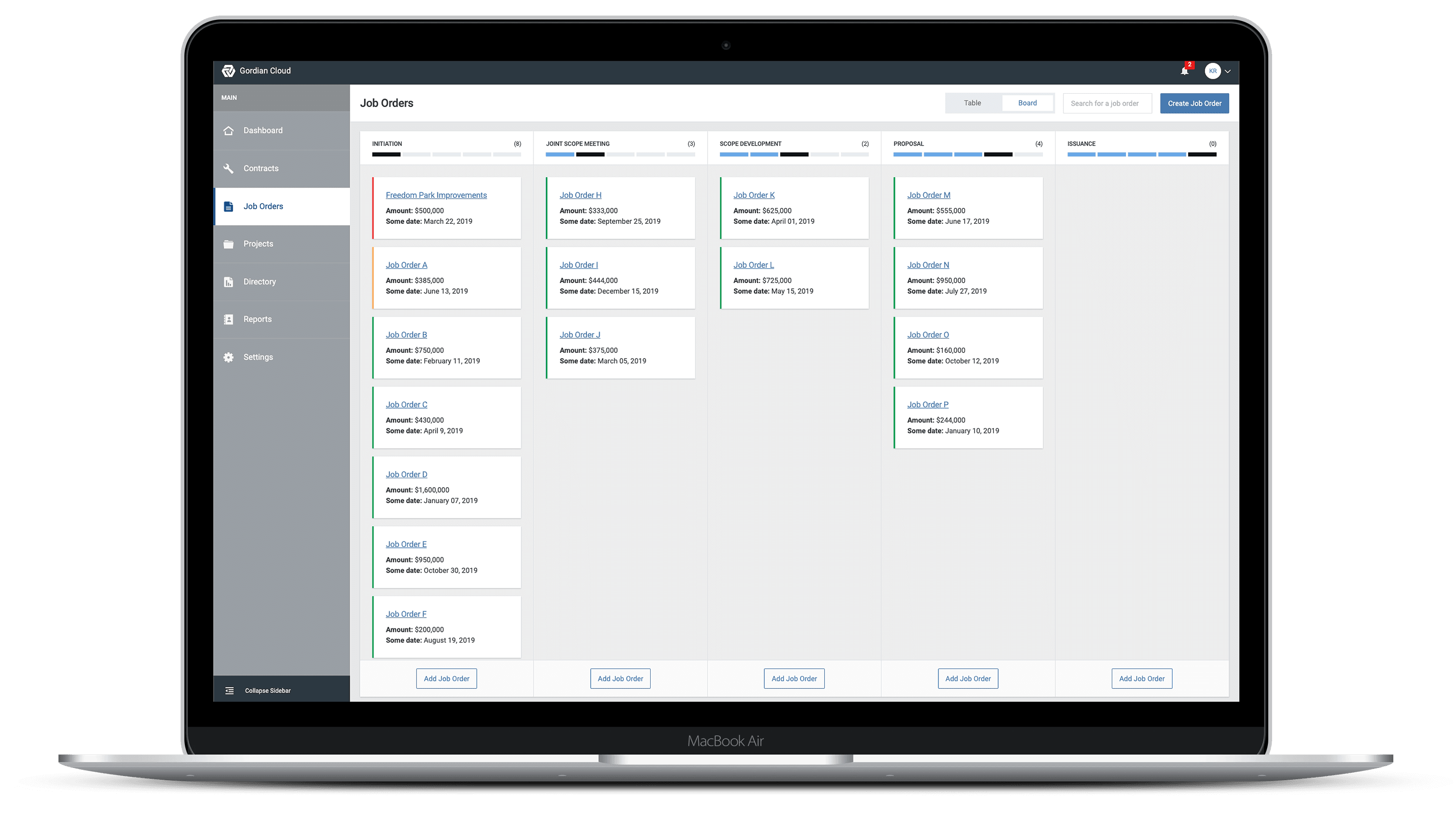 Job Order Kanban view