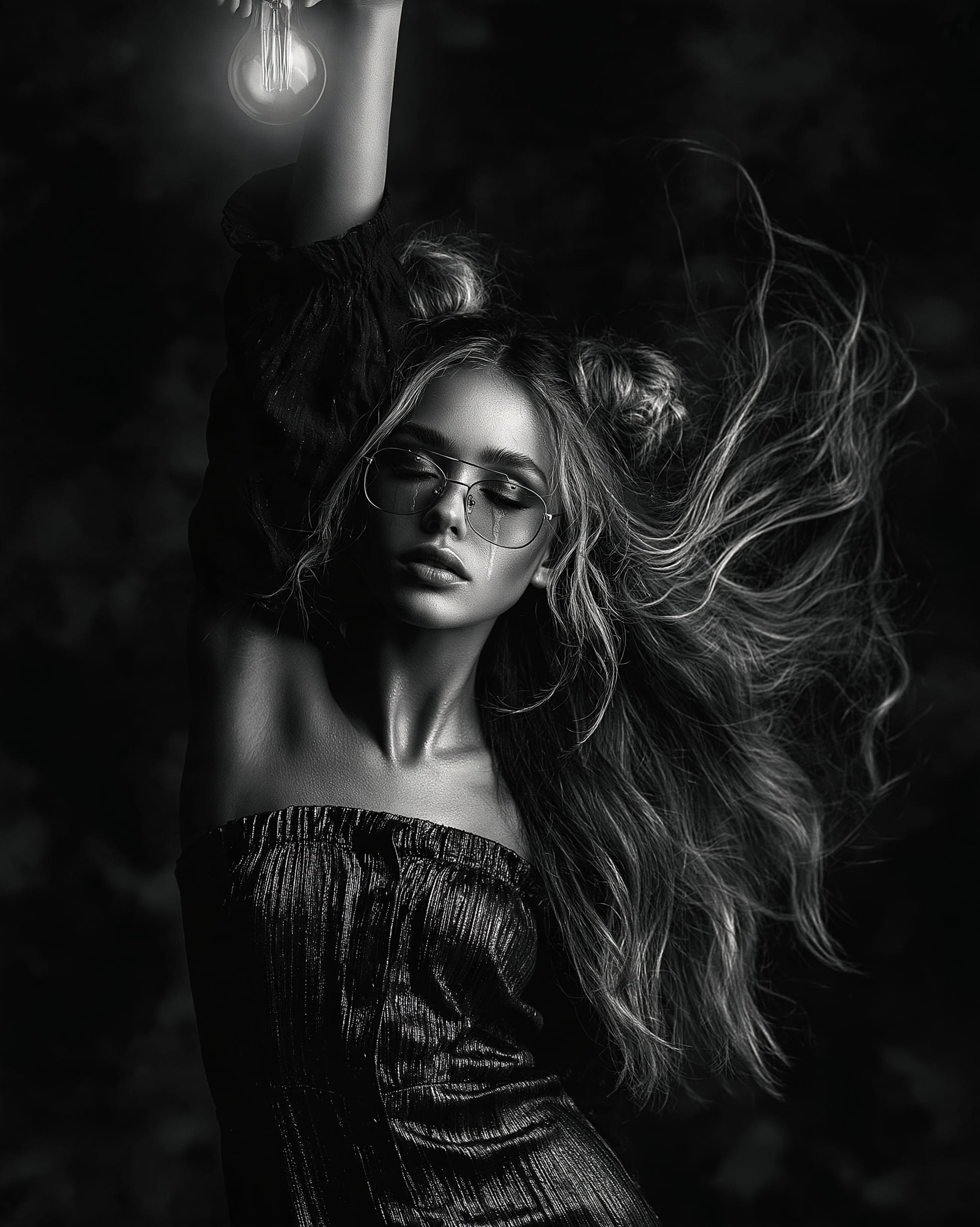 Monochrome Texture Study - High contrast chiaroscuro with metallic dress