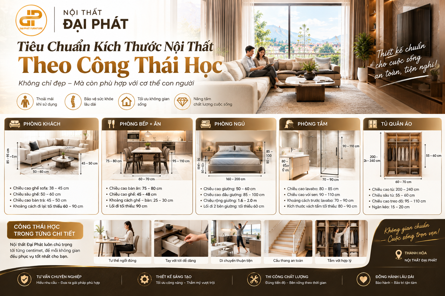 Tiêu Chuẩn Kích Thước Nội Thất Theo Công Thái Học | Nội Thất Đại Phát