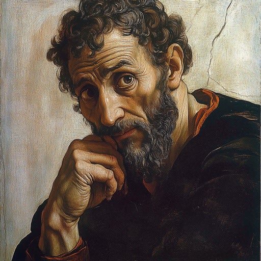 Durch Midjourney generiertes Porträt von Michelangelo Buonarotti