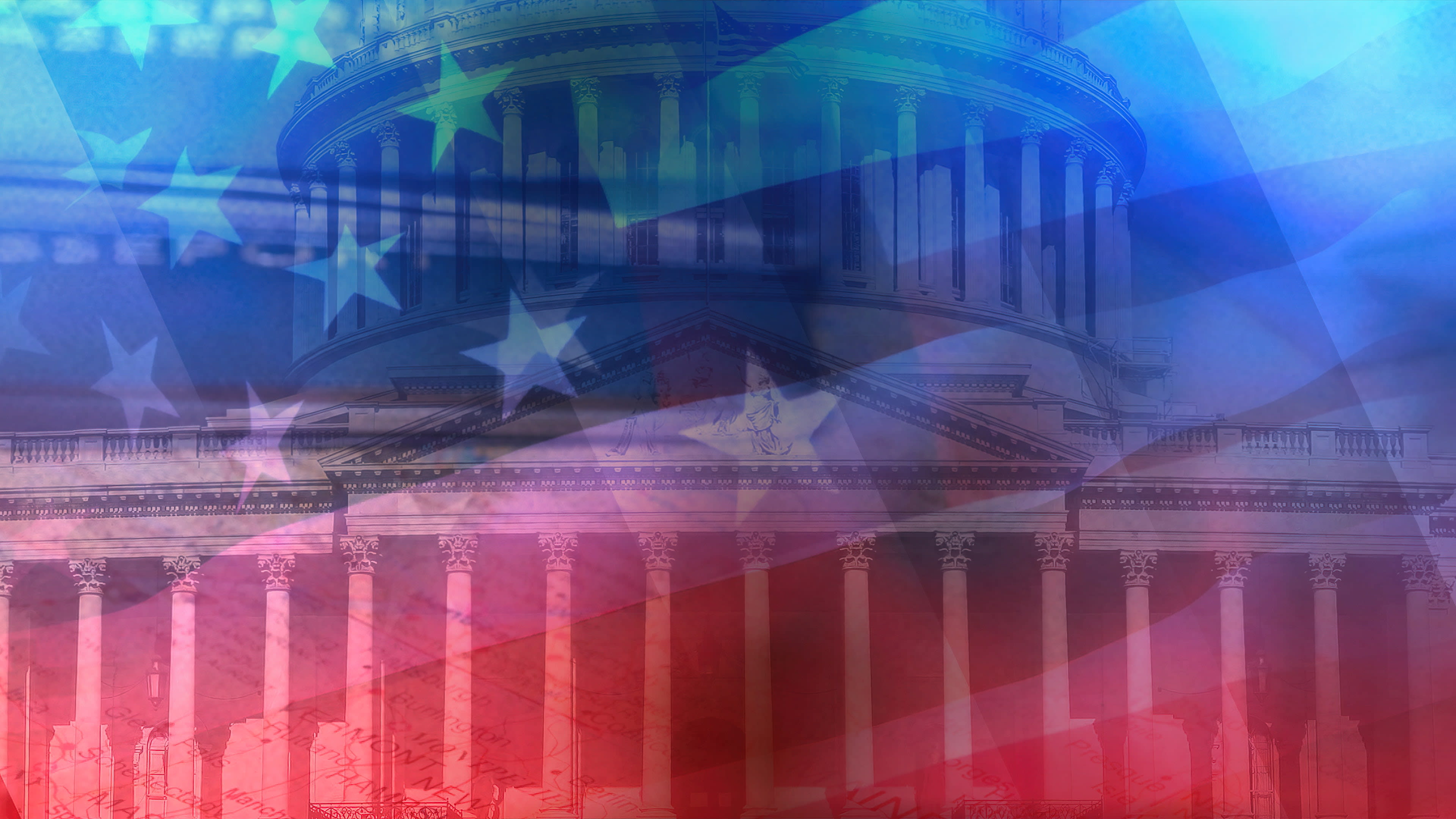 U.S. flag with an image of the capital building in the background