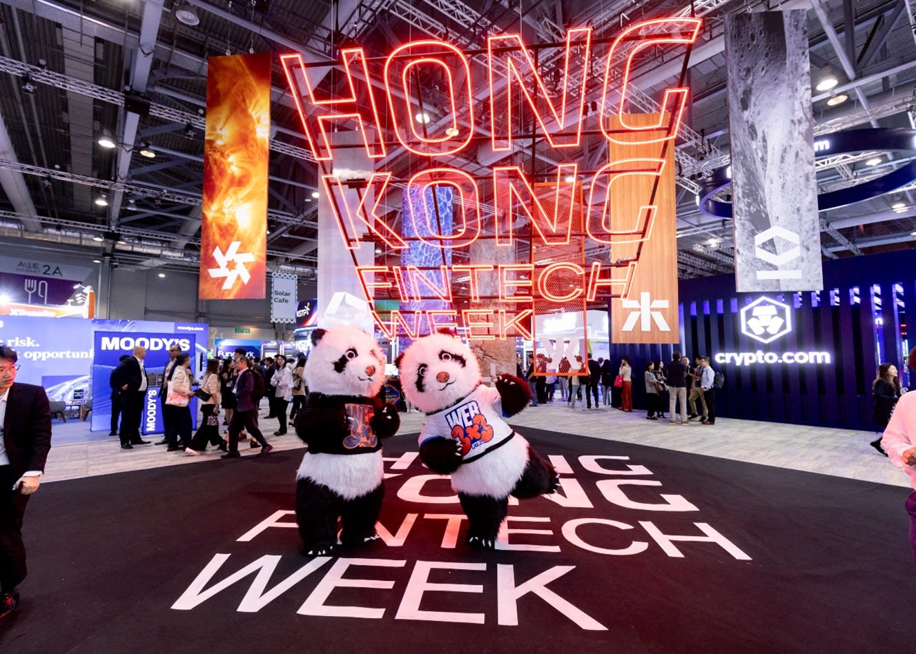 People dressed as pandas at event in Hong Kong