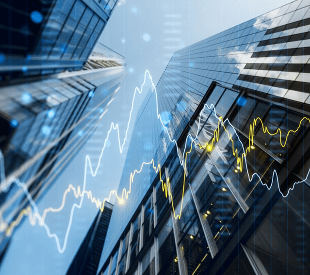 Downtown building with digital overlay