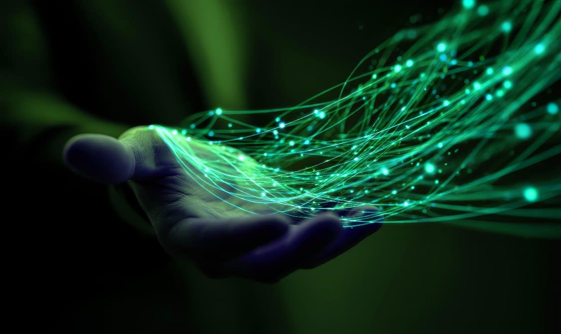 Digital image with light and human hand