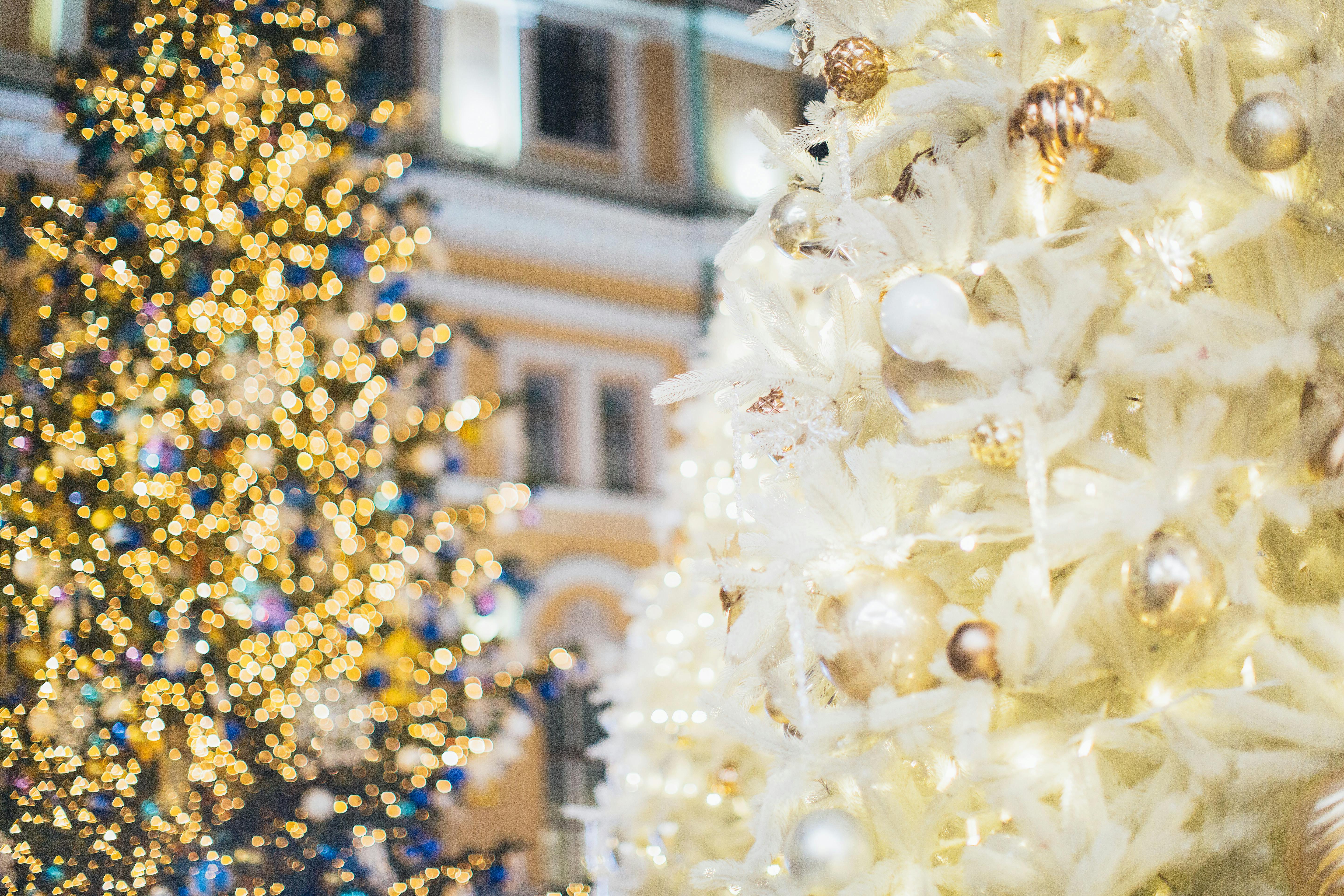 https://www.pexels.com/photo/white-and-gold-christmas-tree-with-yellow-string-lights-3810803/ Photo by Elina Fairytale on Pexels