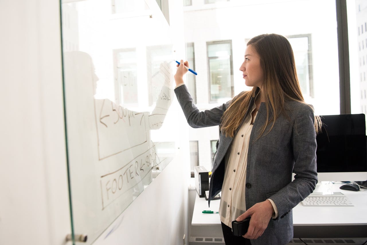 Photo by Christina Morillo: https://www.pexels.com/photo/woman-wearing-gray-blazer-writing-on-dry-erase-board-1181534/ 