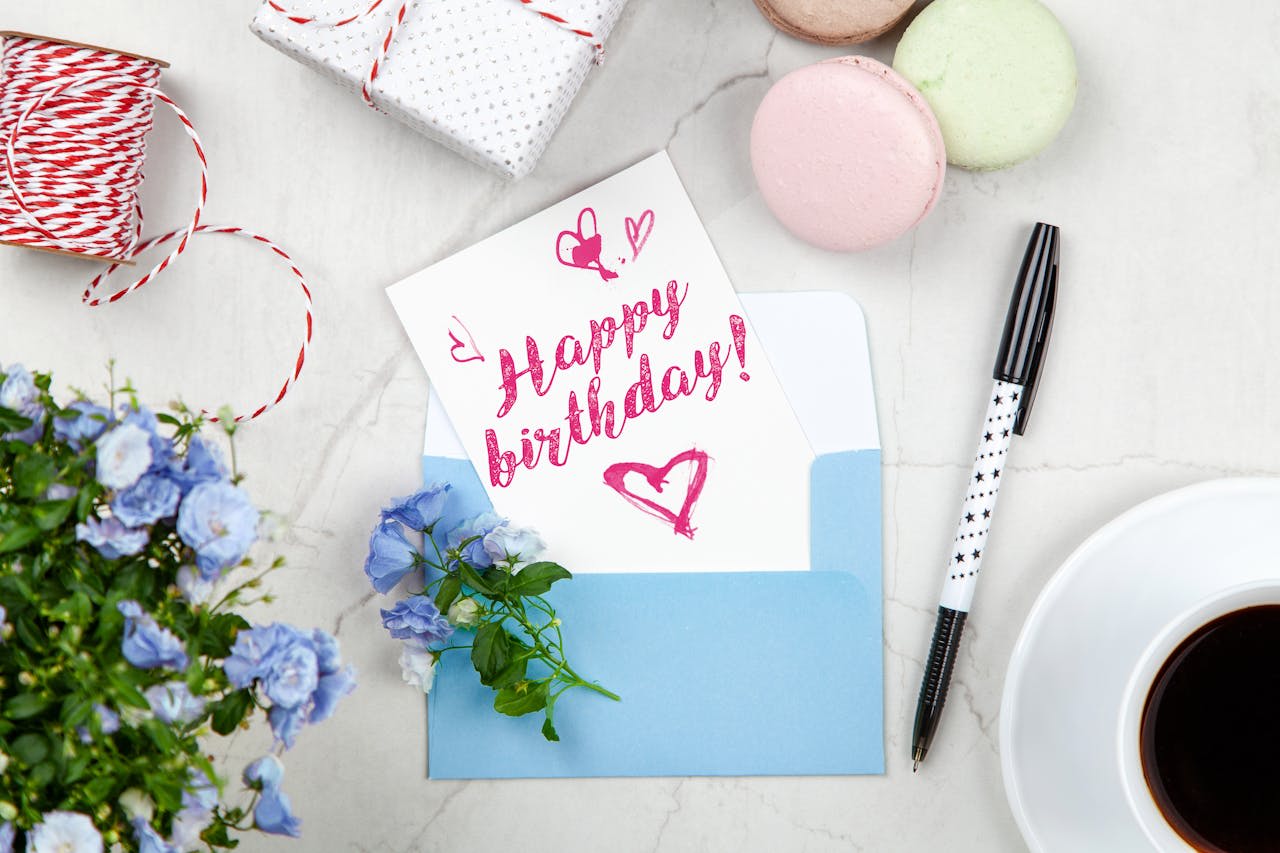 Photo by George Dolgikh: https://www.pexels.com/photo/happy-birthday-card-on-marbled-surface-2072153/ 
