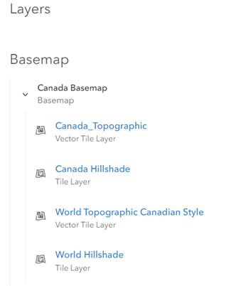 Layers that make up the Community Map of Canada vector basemap.