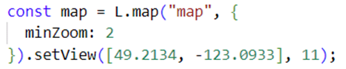 A basic configuration for initiating a Leaflet map.