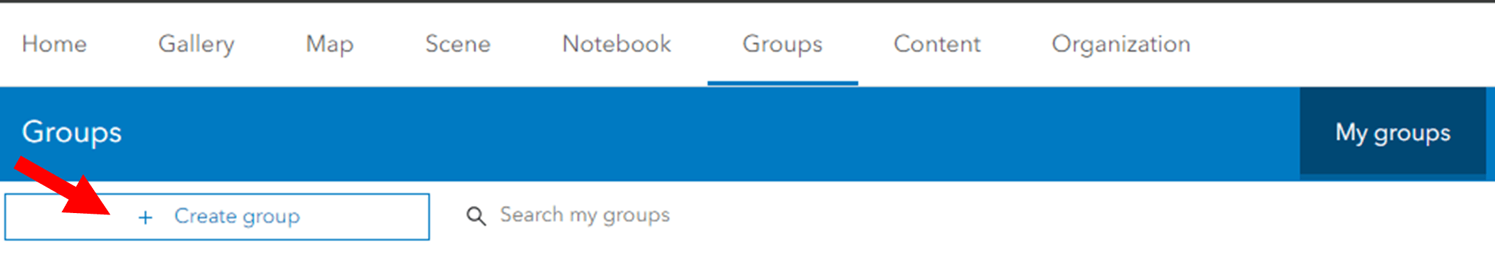 The “Create group” button in the groups tab on ArcGIS Online