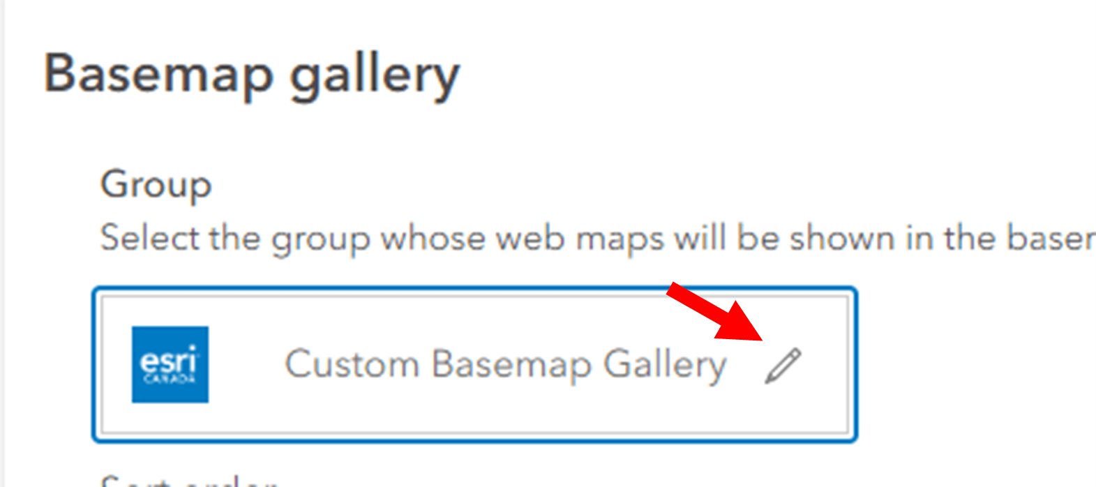 The pencil icon edit button in the Organizational Map settings in ArcGIS Online