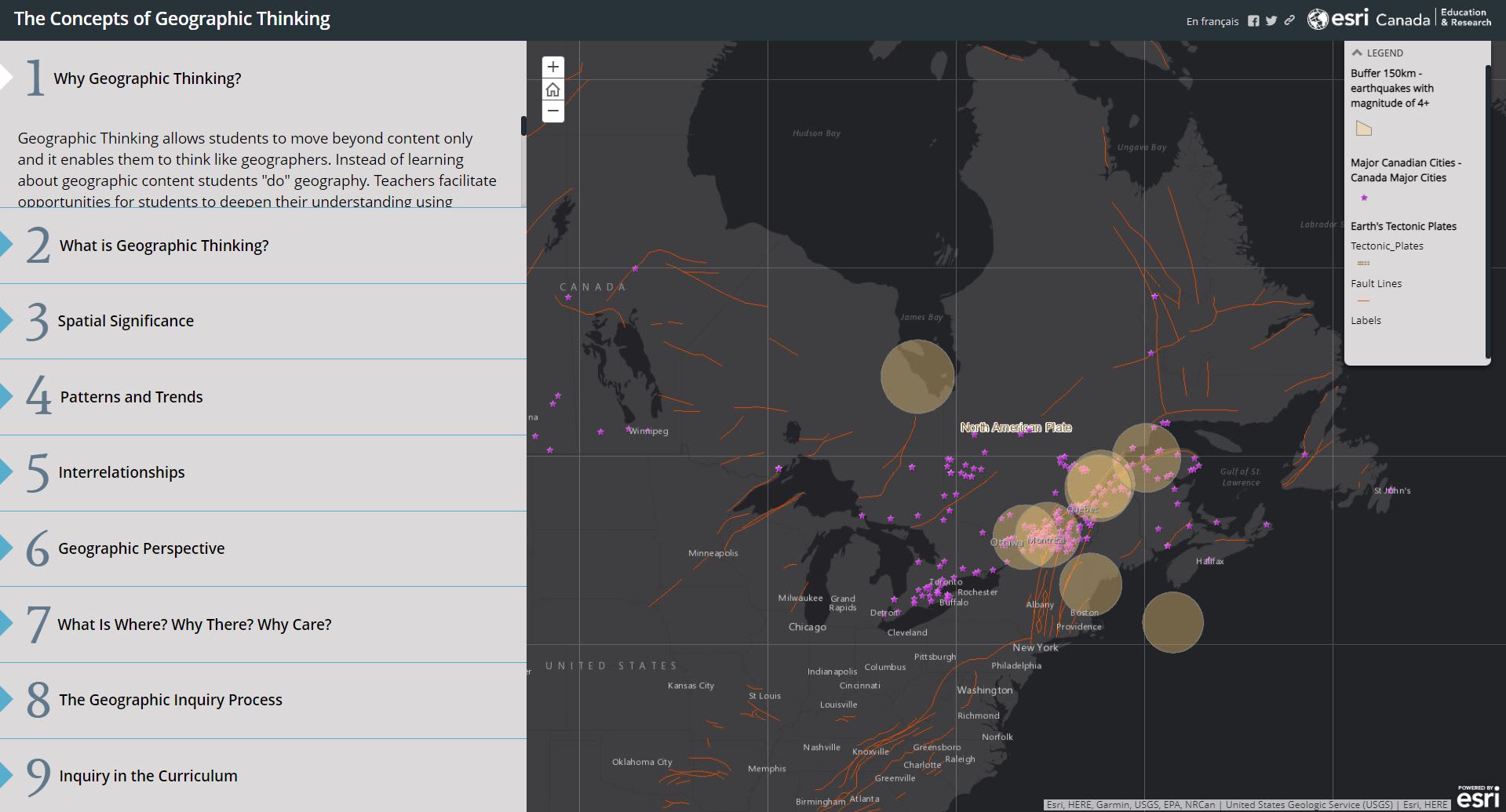 An image of the story map highlighting the concepts of geographic thinking. 