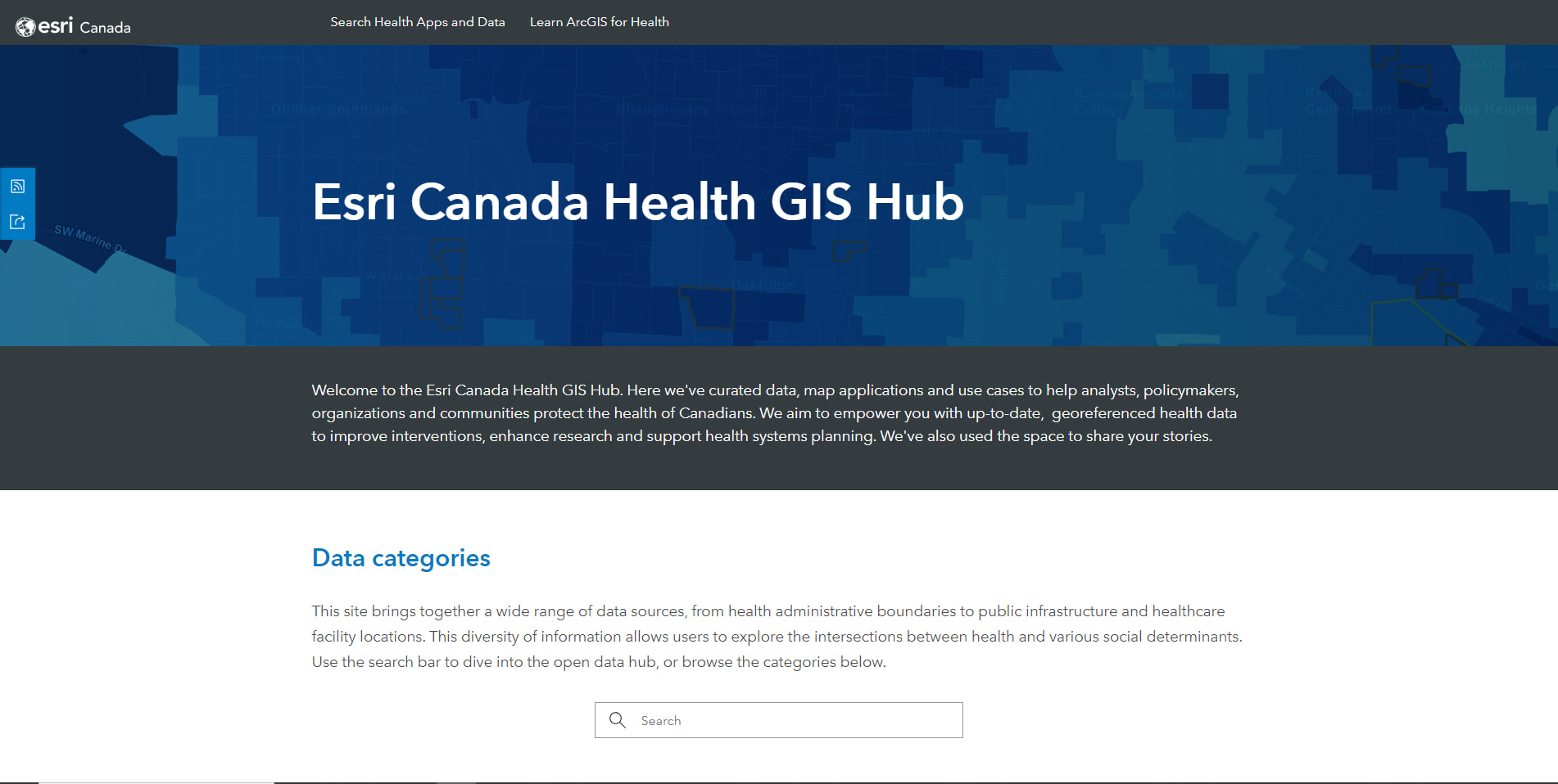 Find health GIS open data easily with the new Esri Canada Health GIS Hub