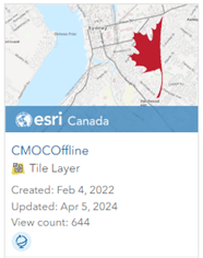 The thumbnail of the CMOCOffline tile layer in the Esri Canada ArcGIS Online group. 