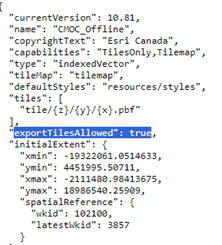 The CMOCOffline tile layer’s REST endpoint with ‘exportTilesAllowed’ set as true