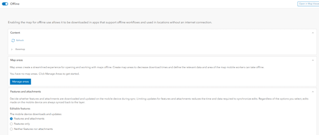 	The Offline section within Field Maps Designer with the ‘Enable offline mode’ toggled on