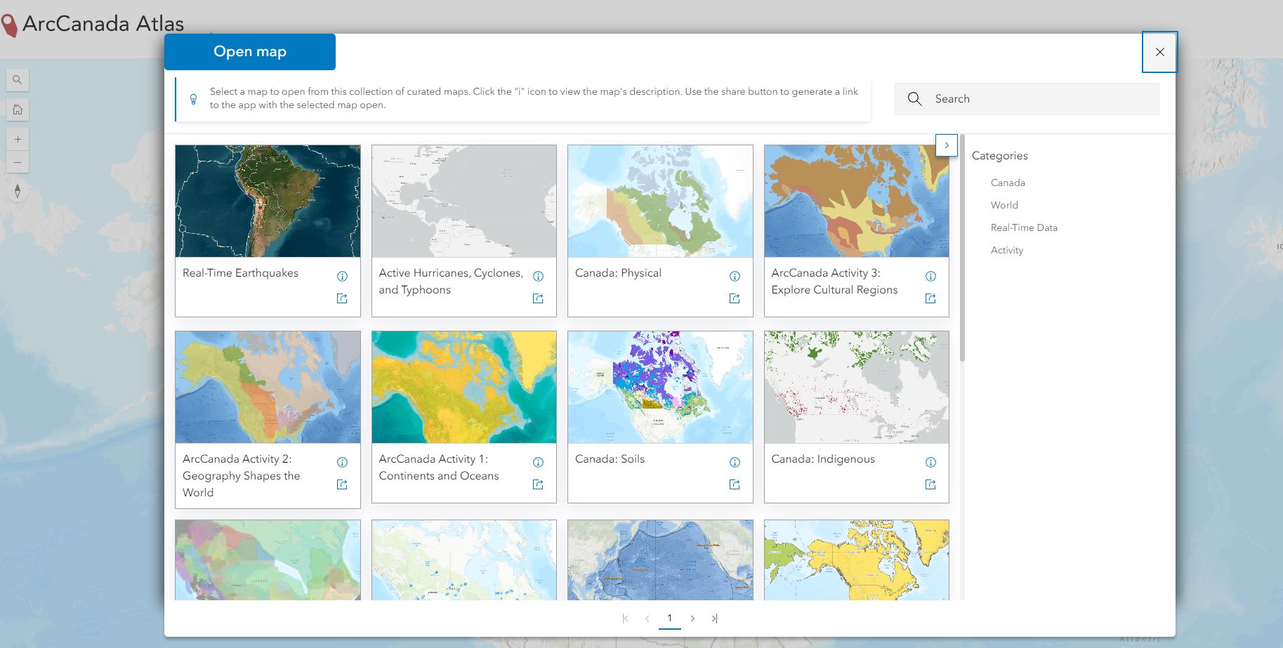 A screenshot showing ArcCanada Atlas maps.