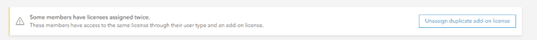 Ce message s’affiche lorsque la mise à jour a eu lieu, indiquant que des licences en double ont été attribuées et doivent être corrigées