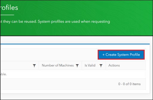 Showing where the Create System Profile button can be found on the right-hand side of the page.