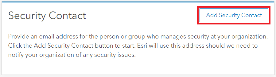 Le bouton Add Security Contact (ajouter un contact de sécurité) est mis en évidence.