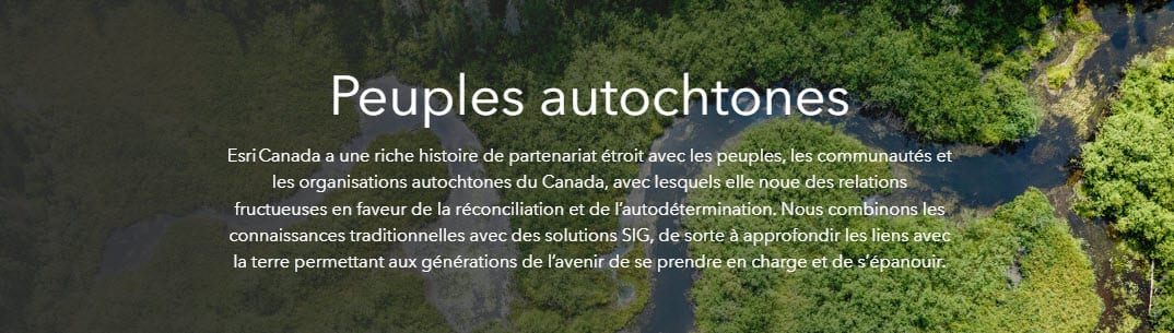 Page d’accueil « Peuples autochtones » d’Esri Canada.