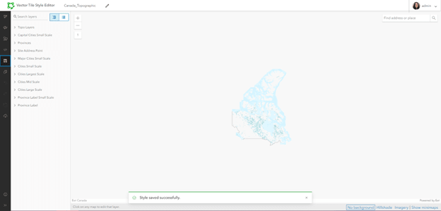 Avis d’enregistrement de style réussi dans ArcGIS Vector Tile Style Editor