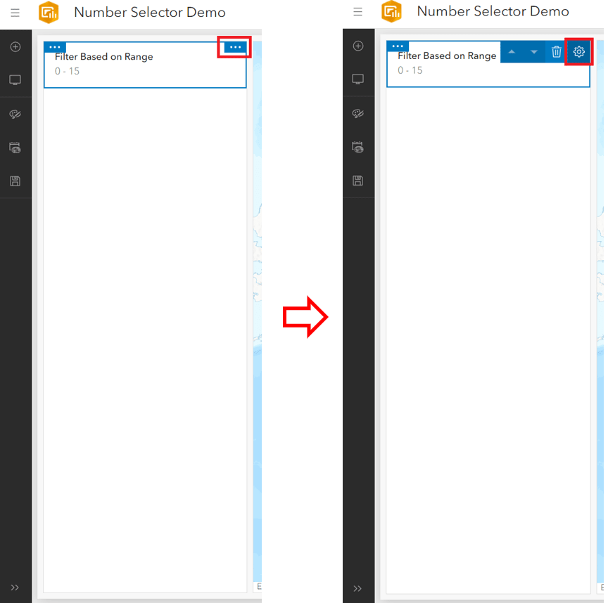 Screenshot showing how to re-open the number selector settings after it is closed, which is done by hovering over the 3 dots of the right-hand side of the number selector to get the settings icon to appear