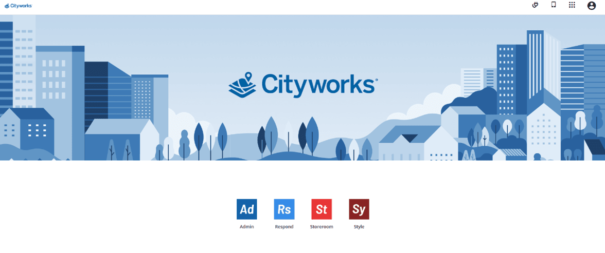 Screenshot of Cityworks 23.x landing page displaying various available plugins for users.