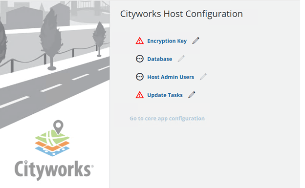 Screenshot of the Cityworks 23.x Host Installer used for installation and configuration of the site. 