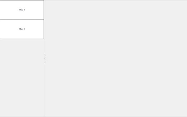 Interface d’ArcGIS Experience Builder montrant deux widgets de bouton intitulés « Carte 1 » et « Carte 2 » dans une barre latérale gauche, séparée par un curseur de menu latéral d’une zone grise vide sur la droite