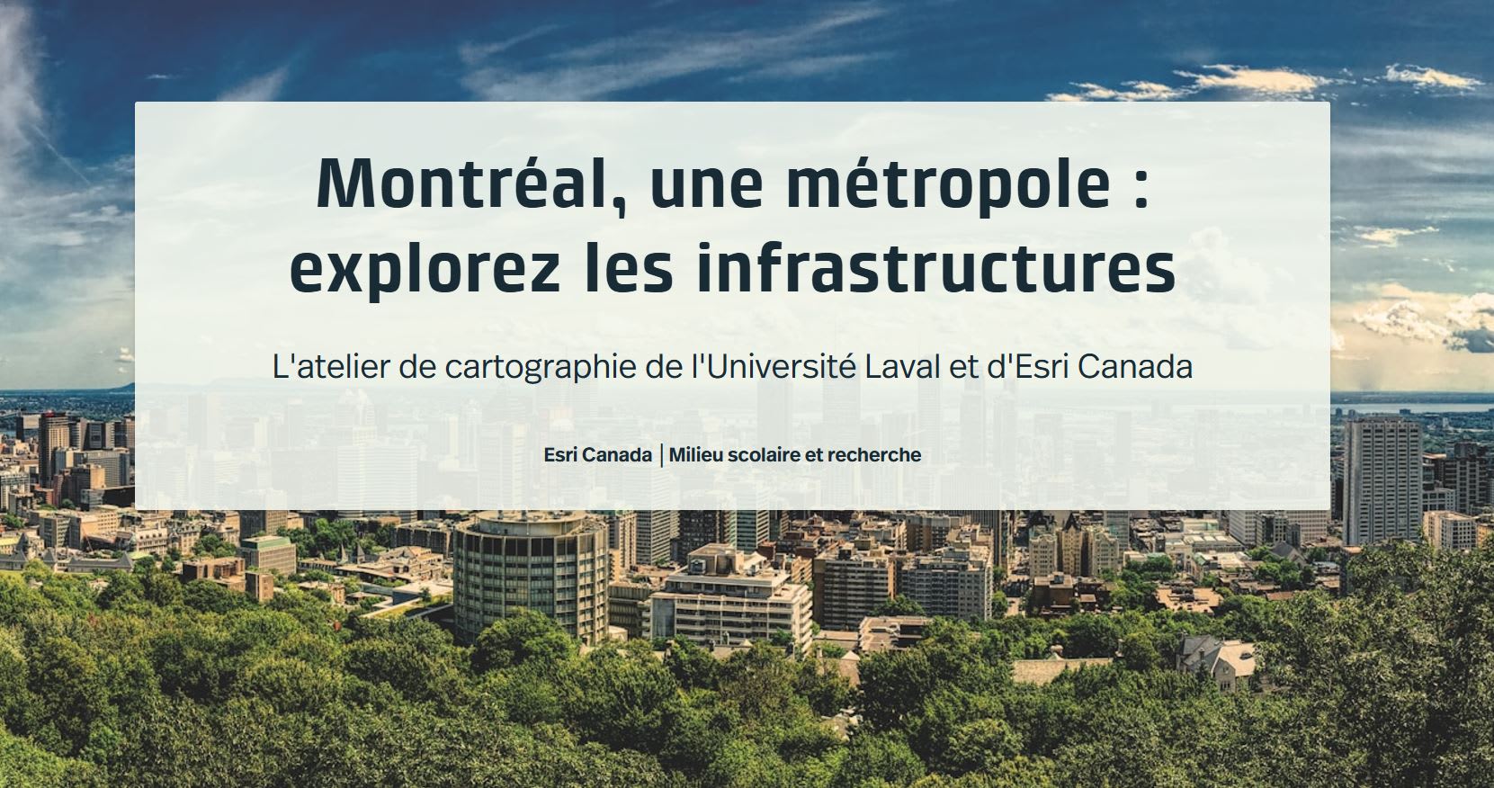 An image of the workshop title slide that shows the text in French and a background showing trees and buildings.