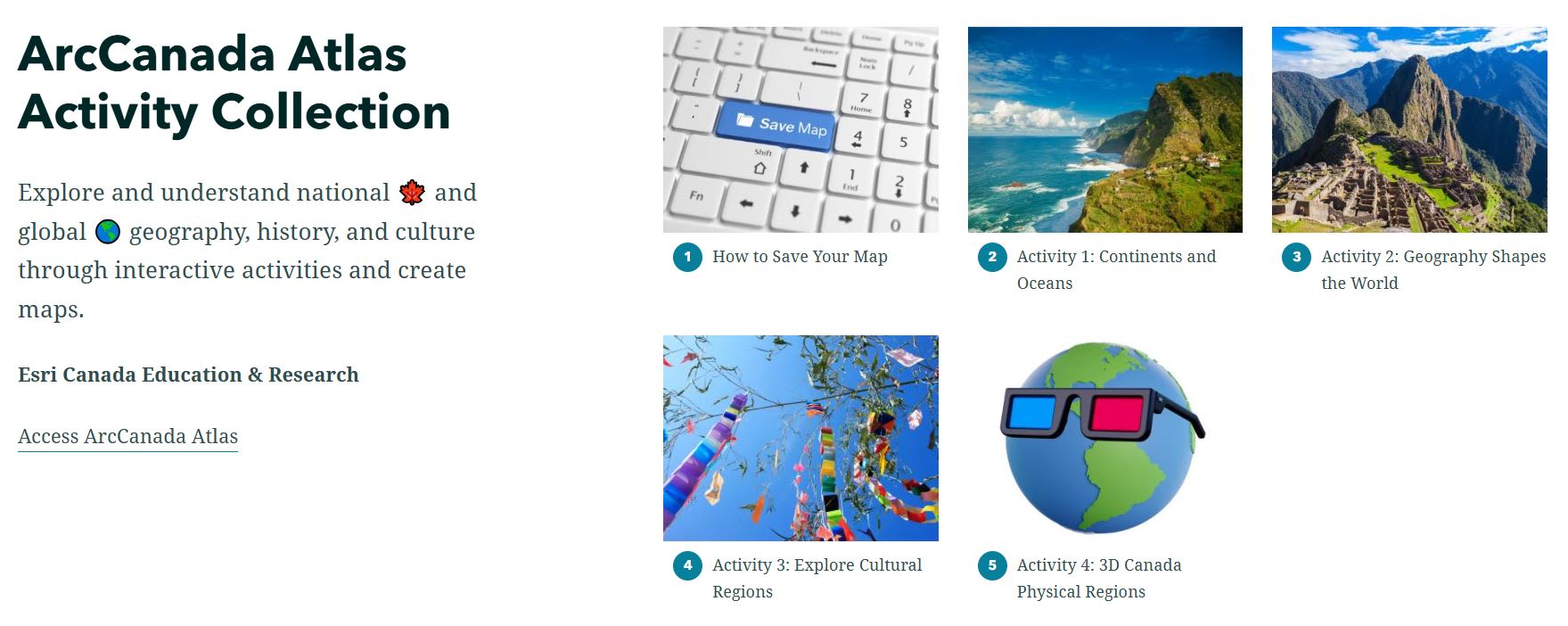 ArcCanada Atlas Activity Collection that includes thumbnails of the activities.