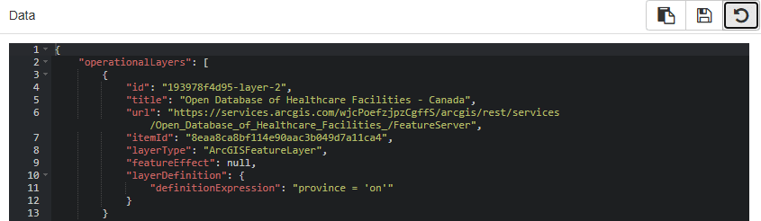 Edited JSON with replacement layer’s Item ID and URL