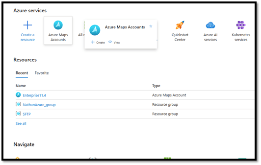 Screenshot of Azure Services window