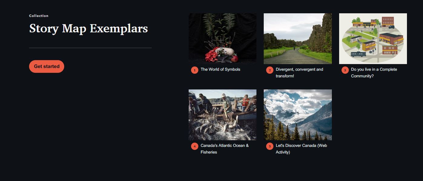 A screenshot showing the story map exemplars.