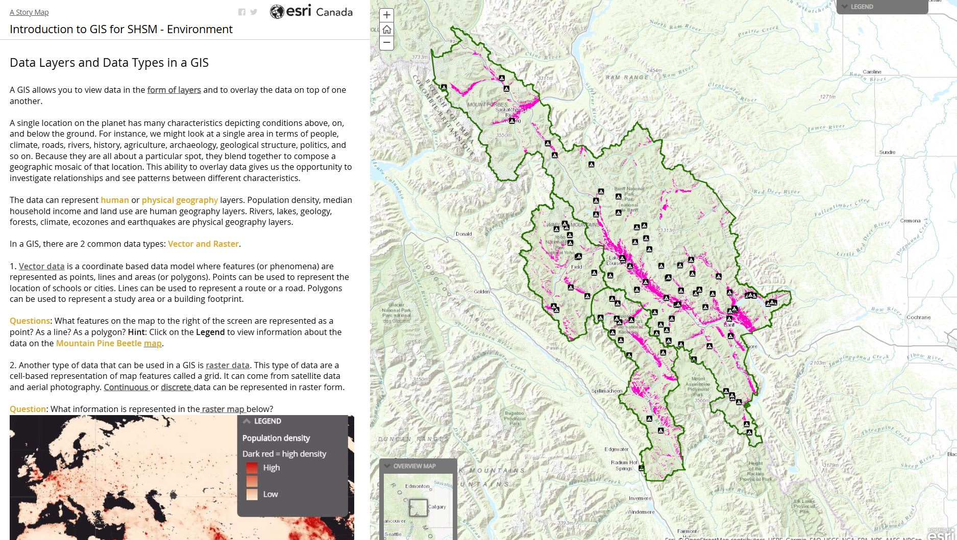 A screenshot showing a map with the location of mountain pine beetle and the study area in British Columbia. 