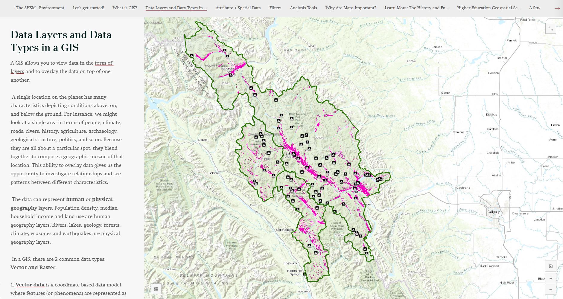 A screenshot showing a map with the location of mountain pine beetle and the study area in British Columbia. 