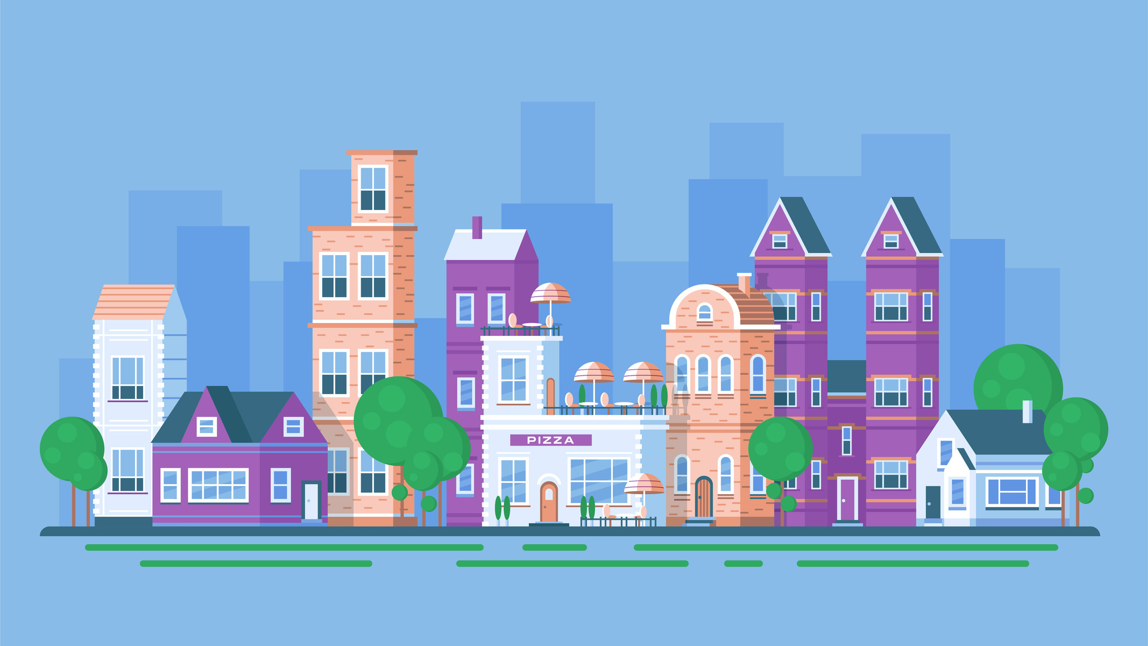 Quartier urbain aux couleurs vives