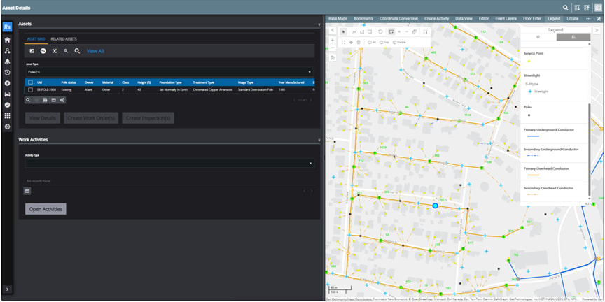 Screenshot of individual asset details on the left and a map on the right. The map is editable based on the asset maintenance requirements.