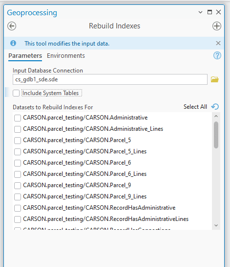 Rebuilding dataset indexes
