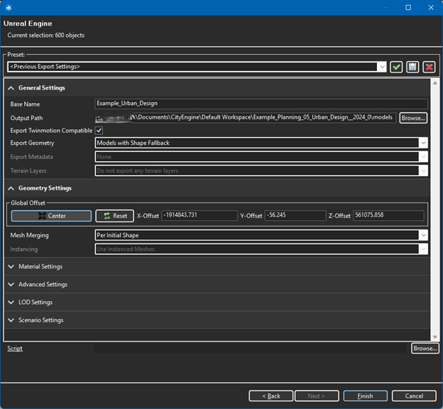 Use these parameters when exporting your CityEngine models
