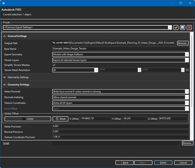Use these parameters when exporting your terrain in CityEngine